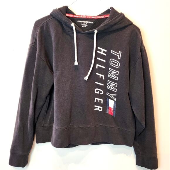 Vintage Tommy Hilfiger Black Hoodie Sweatshirt Pullover Casual Wear Women's Sz L - Picture 1 of 7